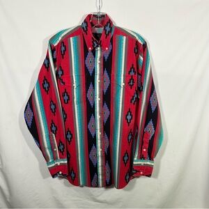 Vintage Panhandle Slim Western Wear Shirt Long Sleeve Men’s 15.5-35 with Aztec